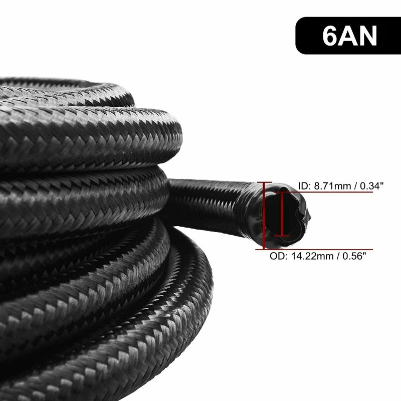 CHOWTY 6AN 5Feet Stainless Steel Nylon Braided Fuel Line Hose Oil Gas Hose Oil Line Hose Black - Image 3
